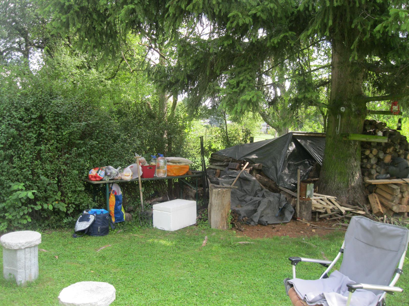 Woodpile and supplies